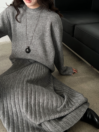 ［ SET ］ルーズフィットダメージニット×ロングスカートセット