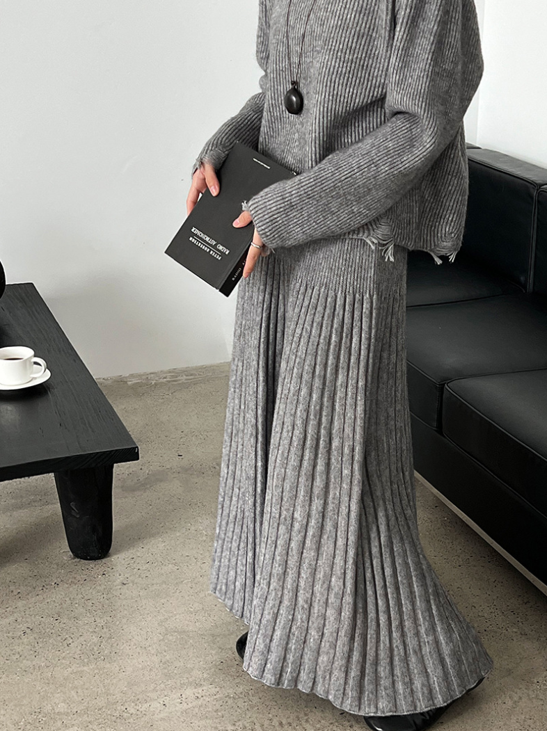 ［ SET ］ルーズフィットダメージニット×ロングスカートセット