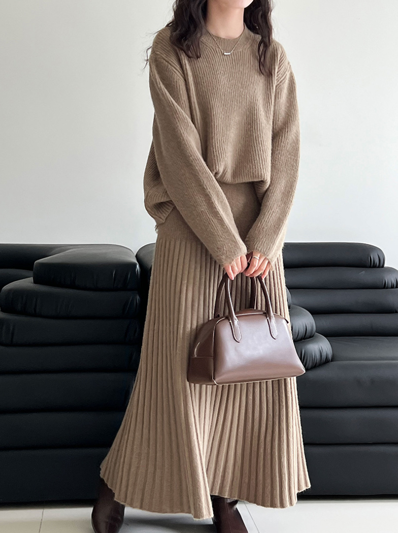 ［ SET ］ルーズフィットダメージニット×ロングスカートセット