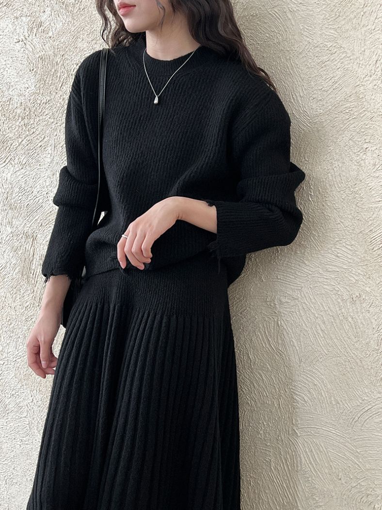 ［ SET ］ルーズフィットダメージニット×ロングスカートセット