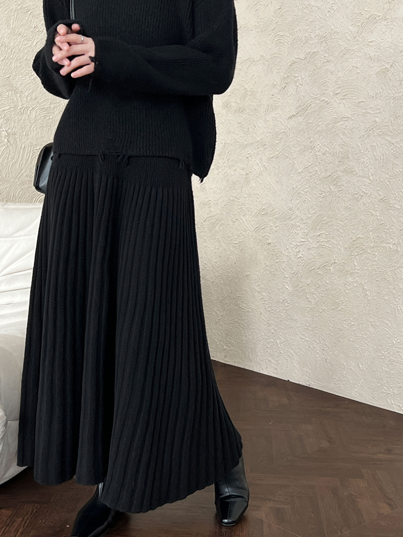 ［ SET ］ルーズフィットダメージニット×ロングスカートセット