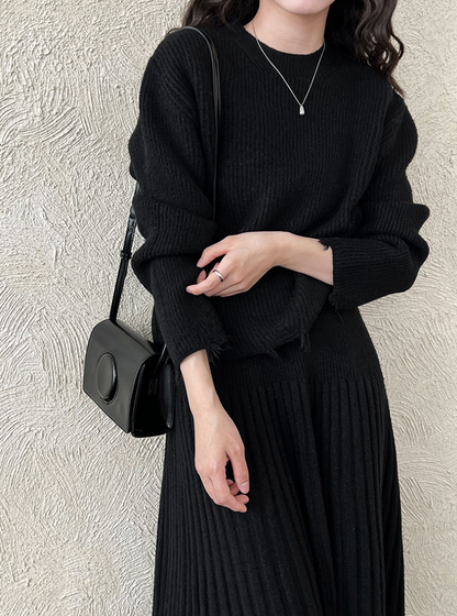 ［ SET ］ルーズフィットダメージニット×ロングスカートセット