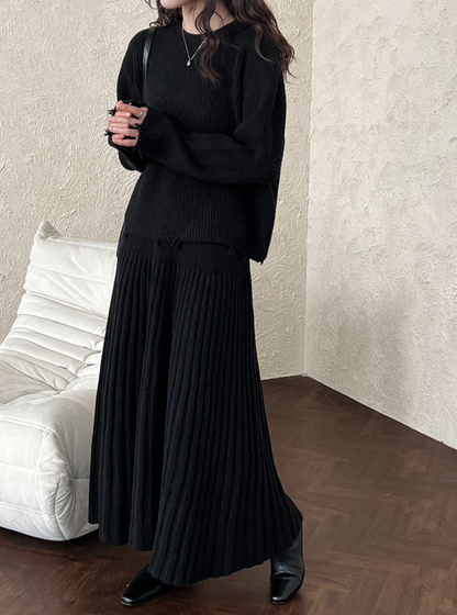 ［ SET ］ルーズフィットダメージニット×ロングスカートセット