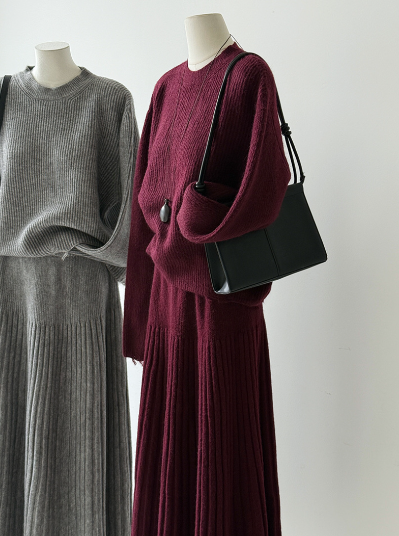 ［ SET ］ルーズフィットダメージニット×ロングスカートセット