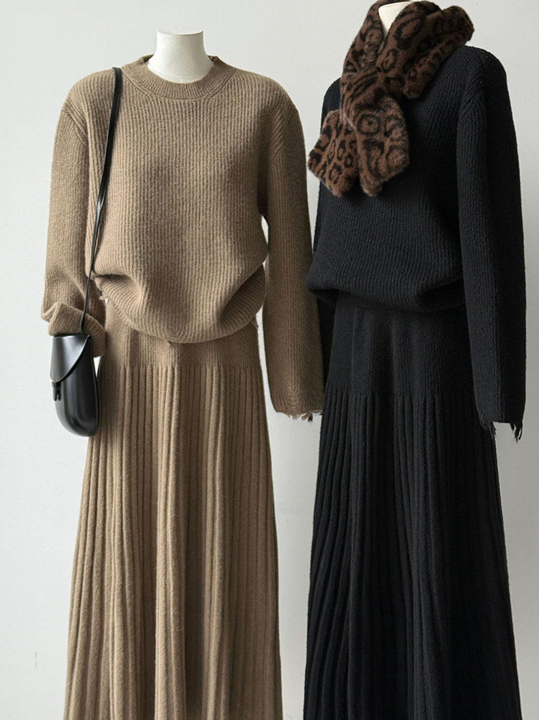 ［ SET ］ルーズフィットダメージニット×ロングスカートセット