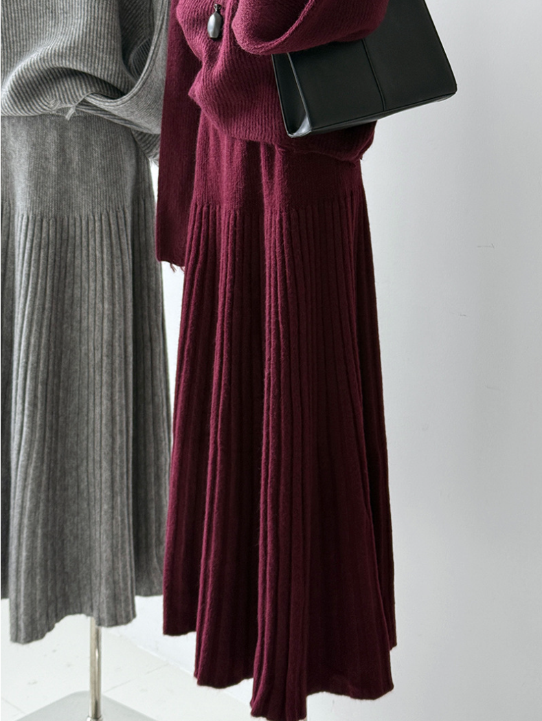 ［ SET ］ルーズフィットダメージニット×ロングスカートセット