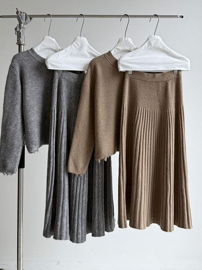 ［ SET ］ルーズフィットダメージニット×ロングスカートセット