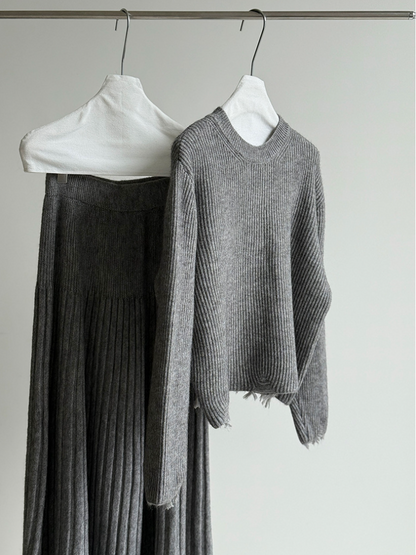 ［ SET ］ルーズフィットダメージニット×ロングスカートセット