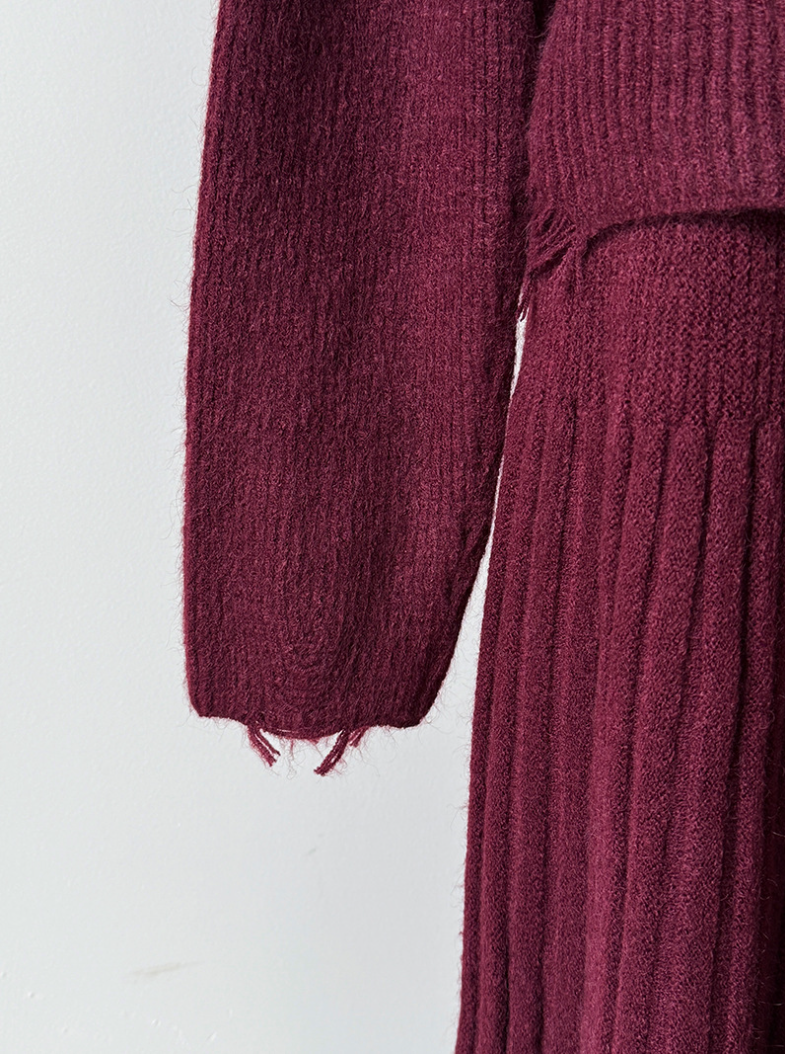 ［ SET ］ルーズフィットダメージニット×ロングスカートセット