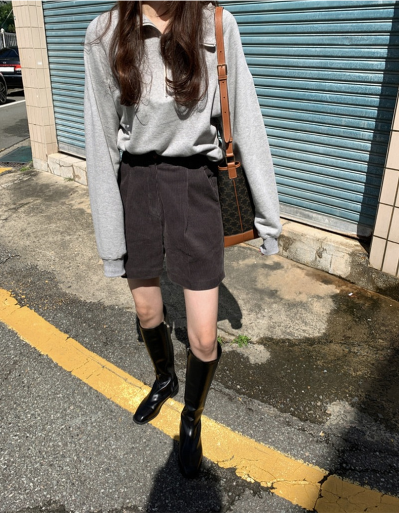 コーデュロイハイウエストタックショートパンツ