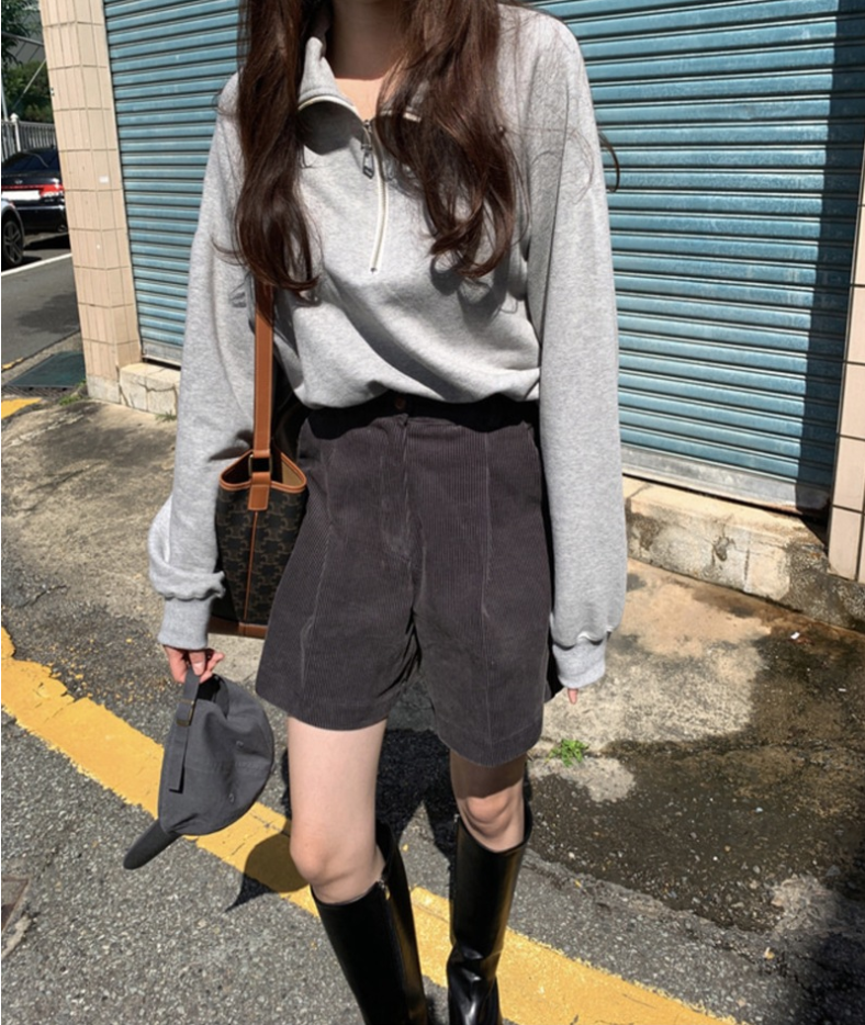 コーデュロイハイウエストタックショートパンツ