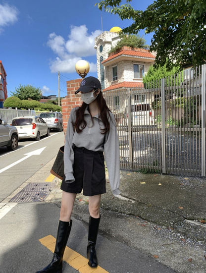 コーデュロイハイウエストタックショートパンツ