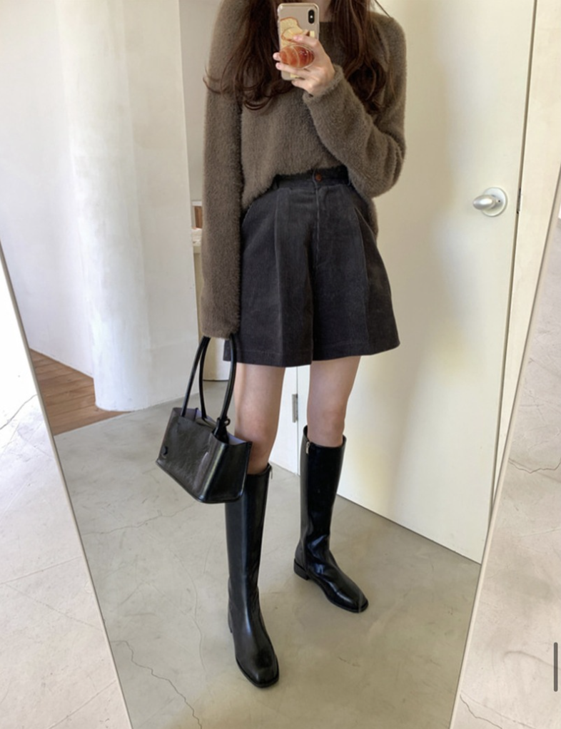 コーデュロイハイウエストタックショートパンツ