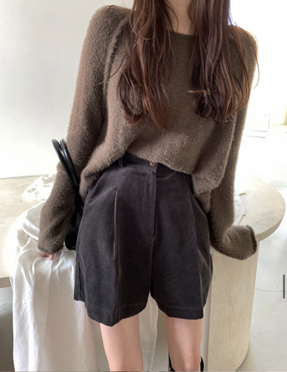 コーデュロイハイウエストタックショートパンツ