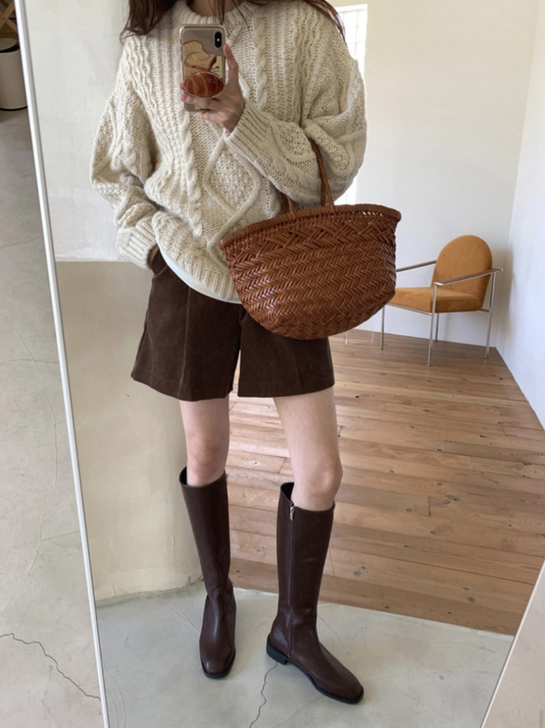 コーデュロイハイウエストタックショートパンツ