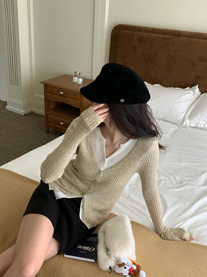 【一部即納】レイヤードデザインリブニット