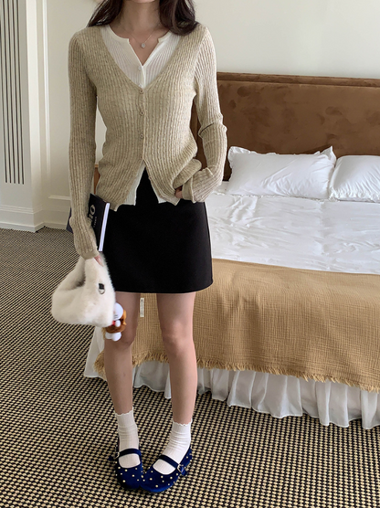 【一部即納】レイヤードデザインリブニット