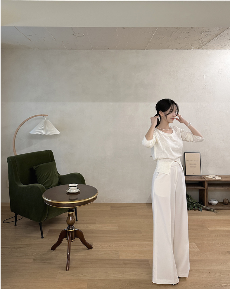 【予約】［ SET ］オフショルスウェットトップス × クラシカルラインセンタープレスワイドパンツ