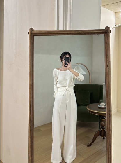 【予約】［ SET ］オフショルスウェットトップス × クラシカルラインセンタープレスワイドパンツ