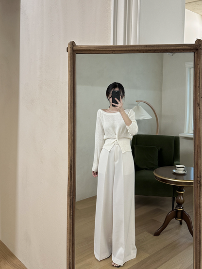 【予約】［ SET ］オフショルスウェットトップス × クラシカルラインセンタープレスワイドパンツ