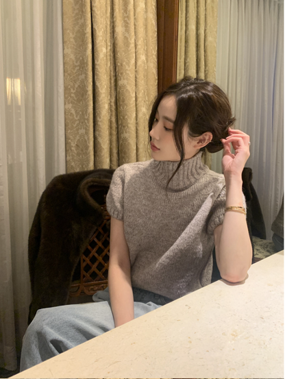 【即納】ハイネックリブニットトップス