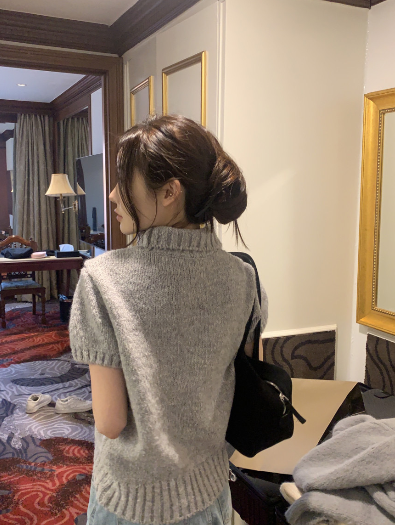 【即納】ハイネックリブニットトップス