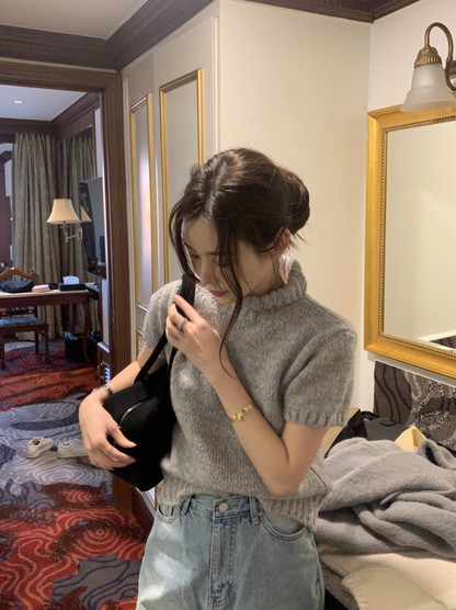 【即納】ハイネックリブニットトップス