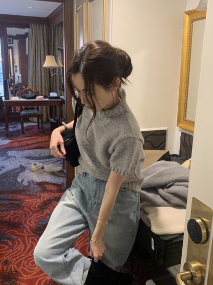 【即納】ハイネックリブニットトップス