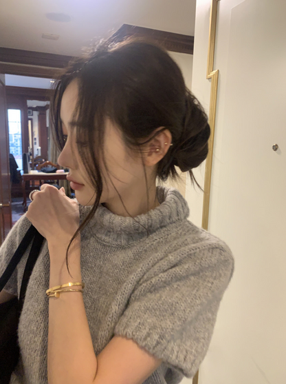 【即納】ハイネックリブニットトップス