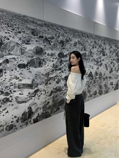 【即納】クロスストラップオフショルニットトップ