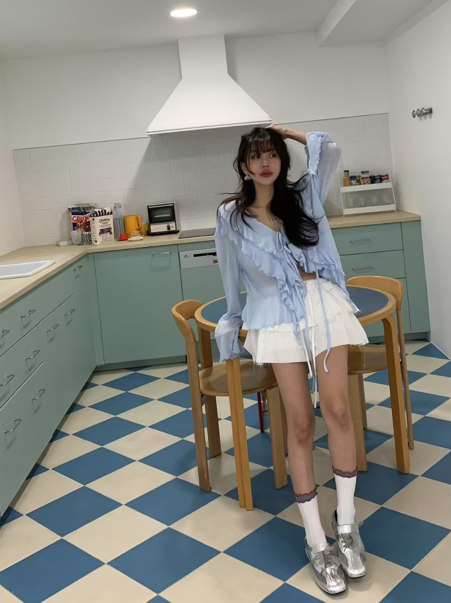 【即納】エアリーフリルシアーカーディガン