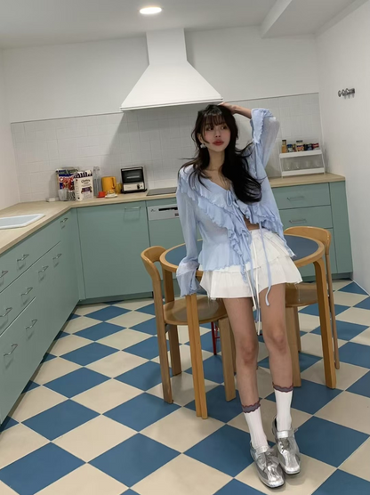 【即納】エアリーフリルシアーカーディガン