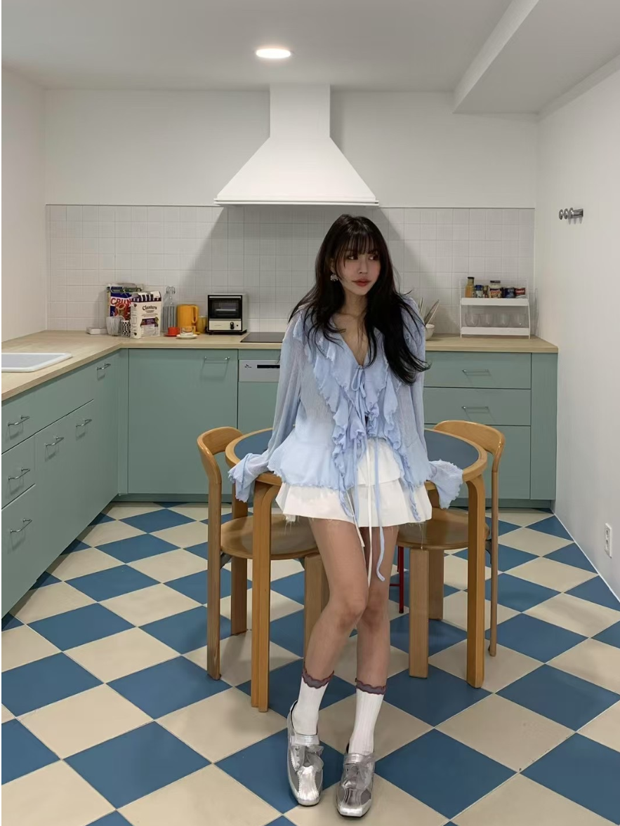 【即納】エアリーフリルシアーカーディガン