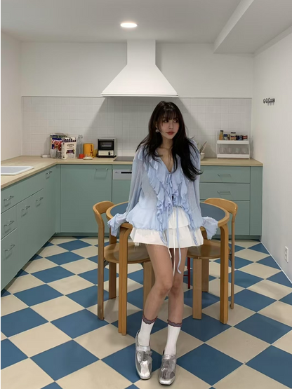 【即納】エアリーフリルシアーカーディガン