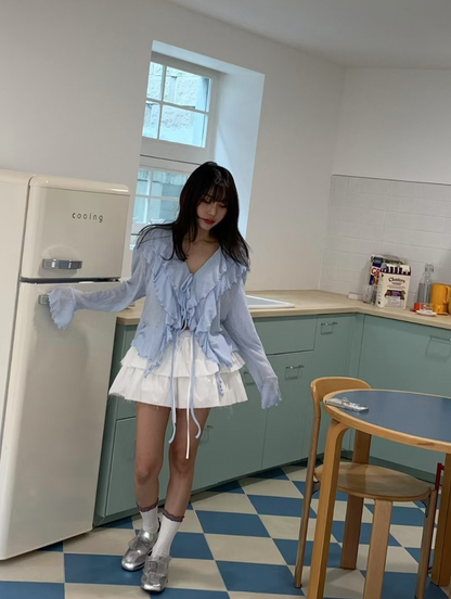 【即納】エアリーフリルシアーカーディガン