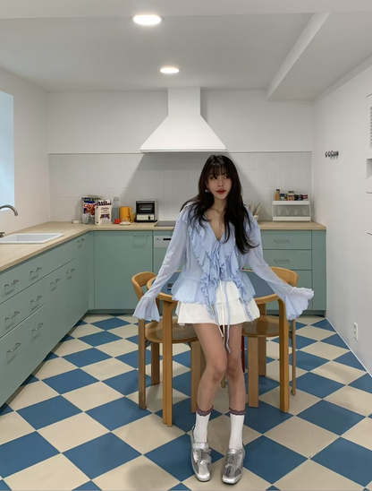 【即納】エアリーフリルシアーカーディガン