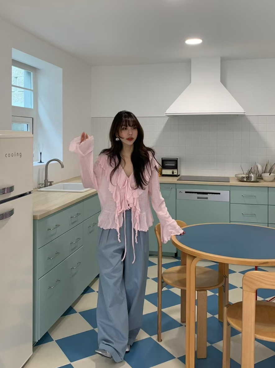 【即納】エアリーフリルシアーカーディガン