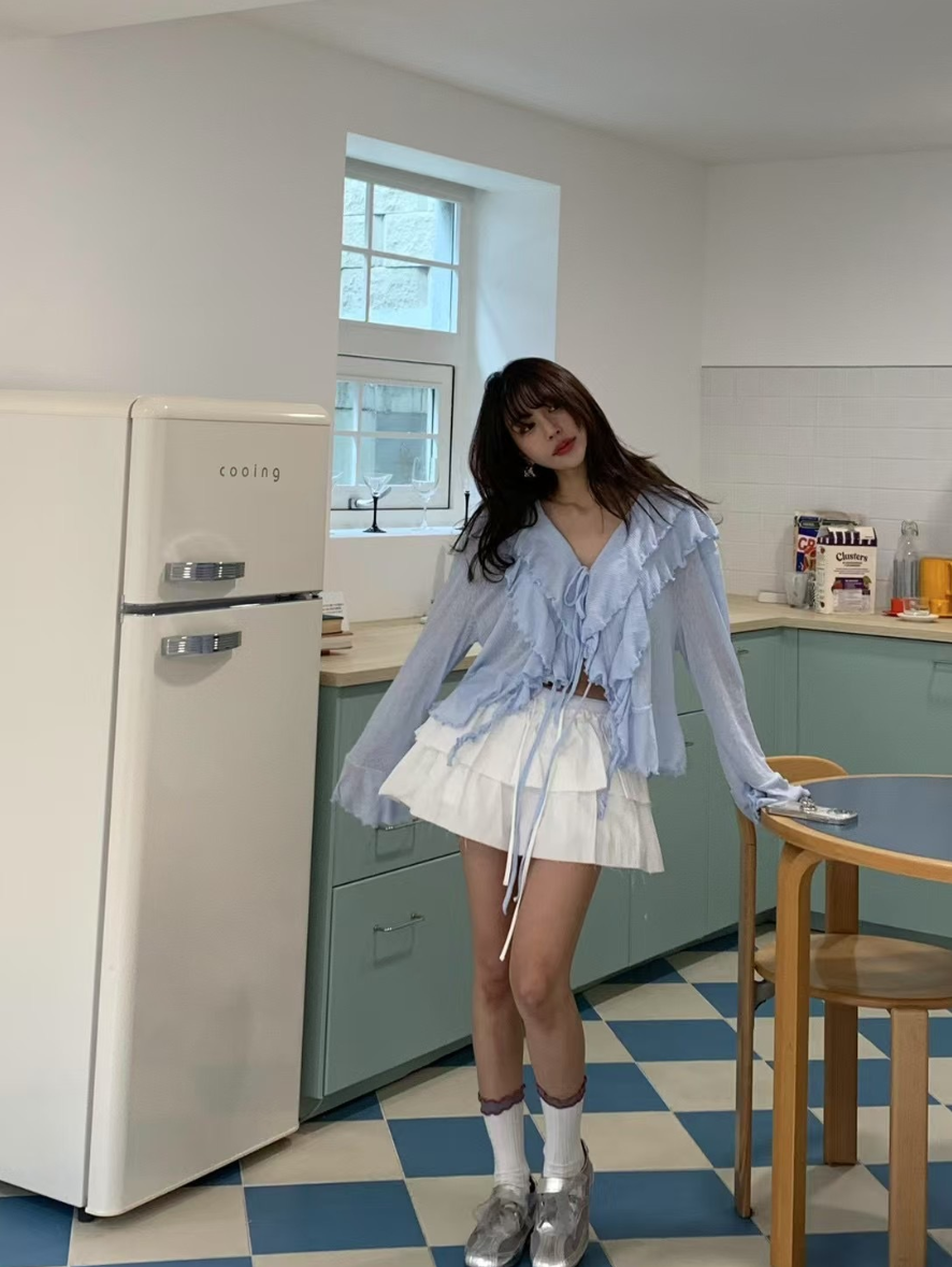 【即納】エアリーフリルシアーカーディガン