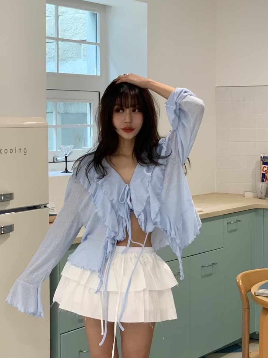 【即納】エアリーフリルシアーカーディガン