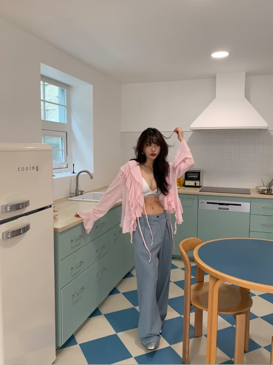 【即納】エアリーフリルシアーカーディガン