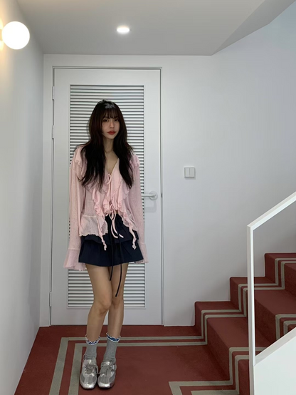 【即納】エアリーフリルシアーカーディガン