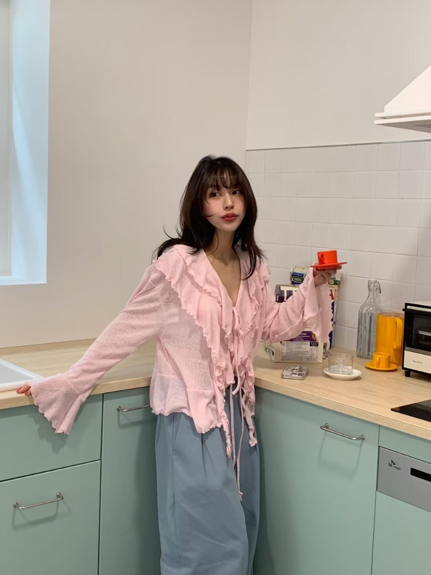 【即納】エアリーフリルシアーカーディガン