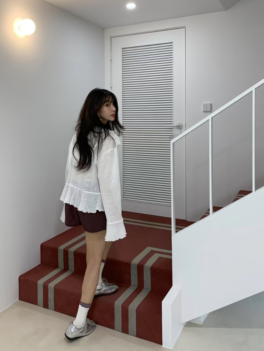 【即納】エアリーフリルシアーカーディガン