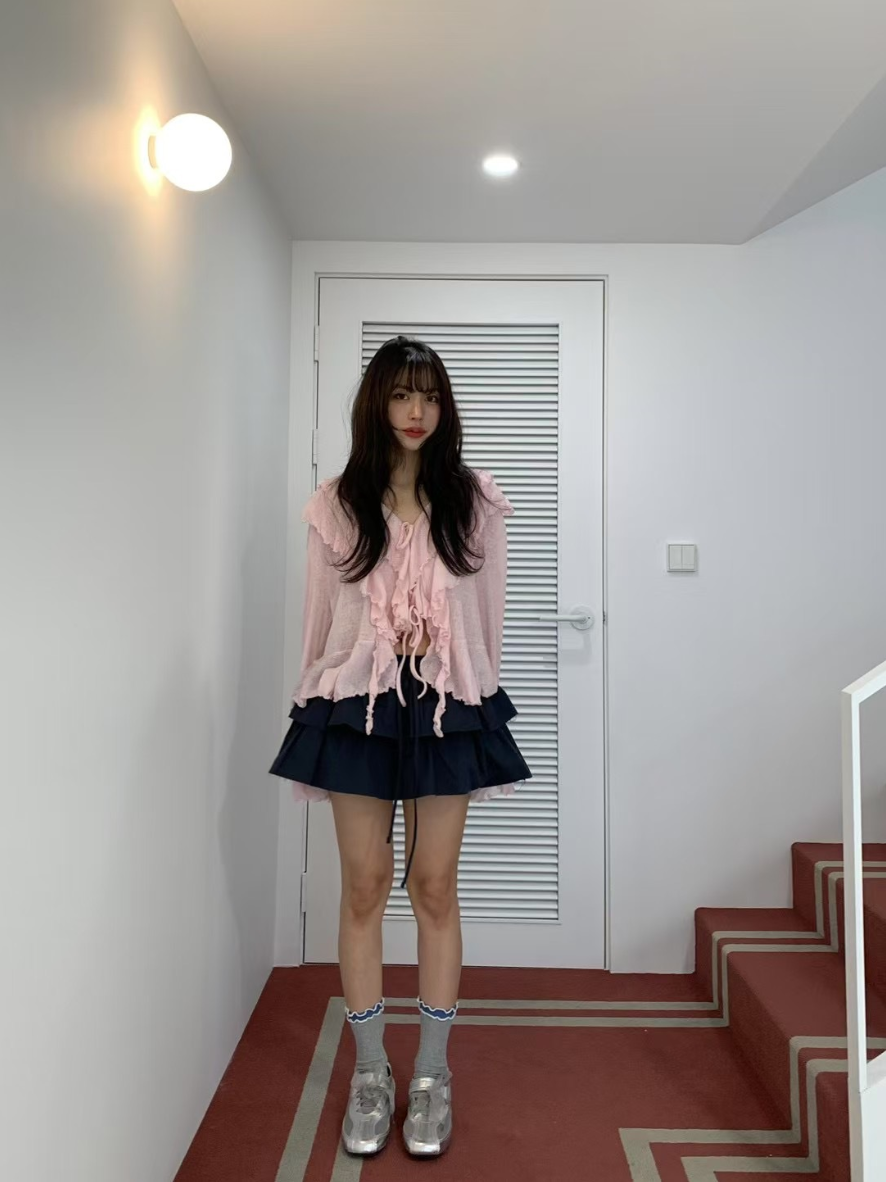 【即納】エアリーフリルシアーカーディガン