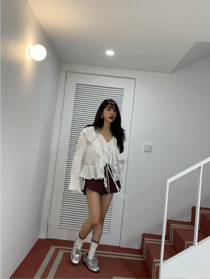 【即納】エアリーフリルシアーカーディガン