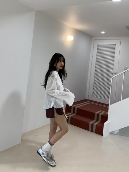 【即納】エアリーフリルシアーカーディガン