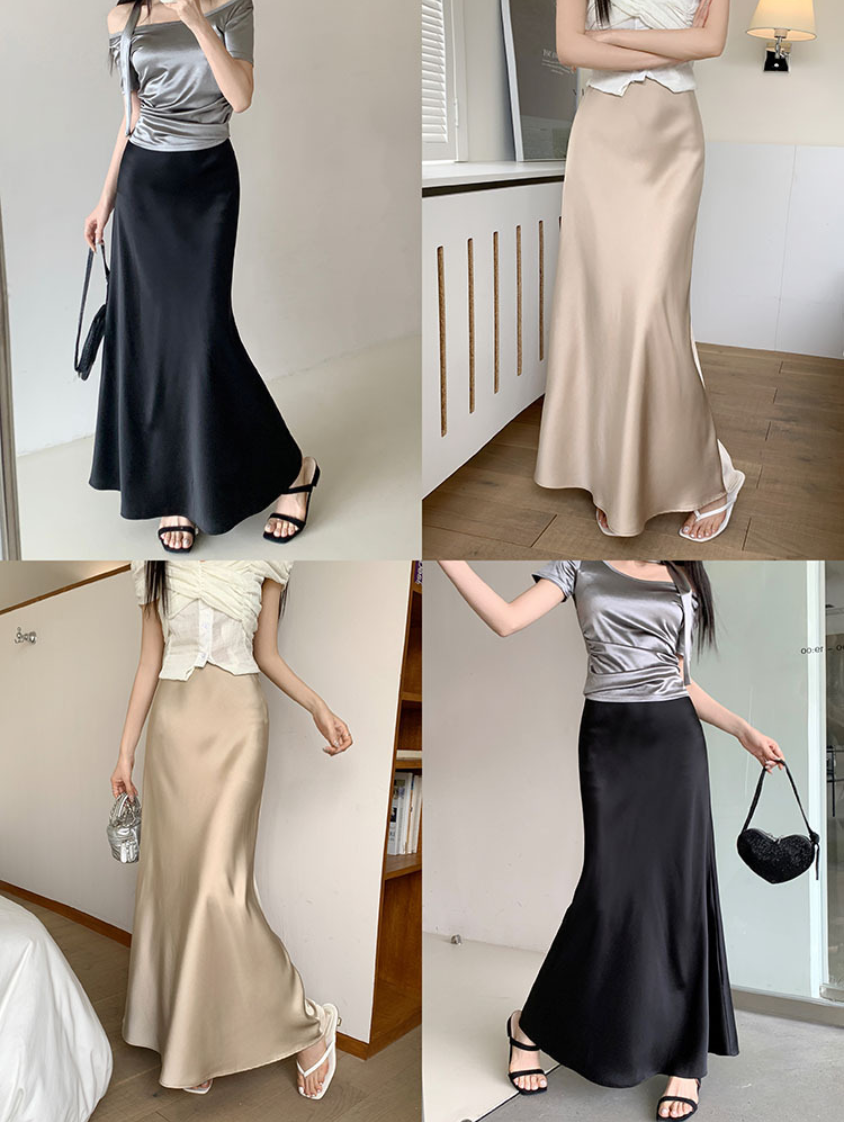 【即納】サテンマーメイドロングスカート