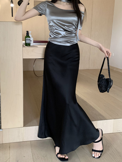 【即納】サテンマーメイドロングスカート