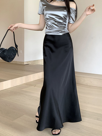 【即納】サテンマーメイドロングスカート