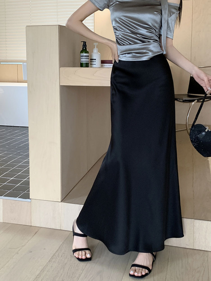 【即納】サテンマーメイドロングスカート